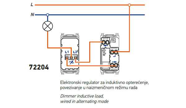 Electronic dimmer for inductive load - wired alternating mode